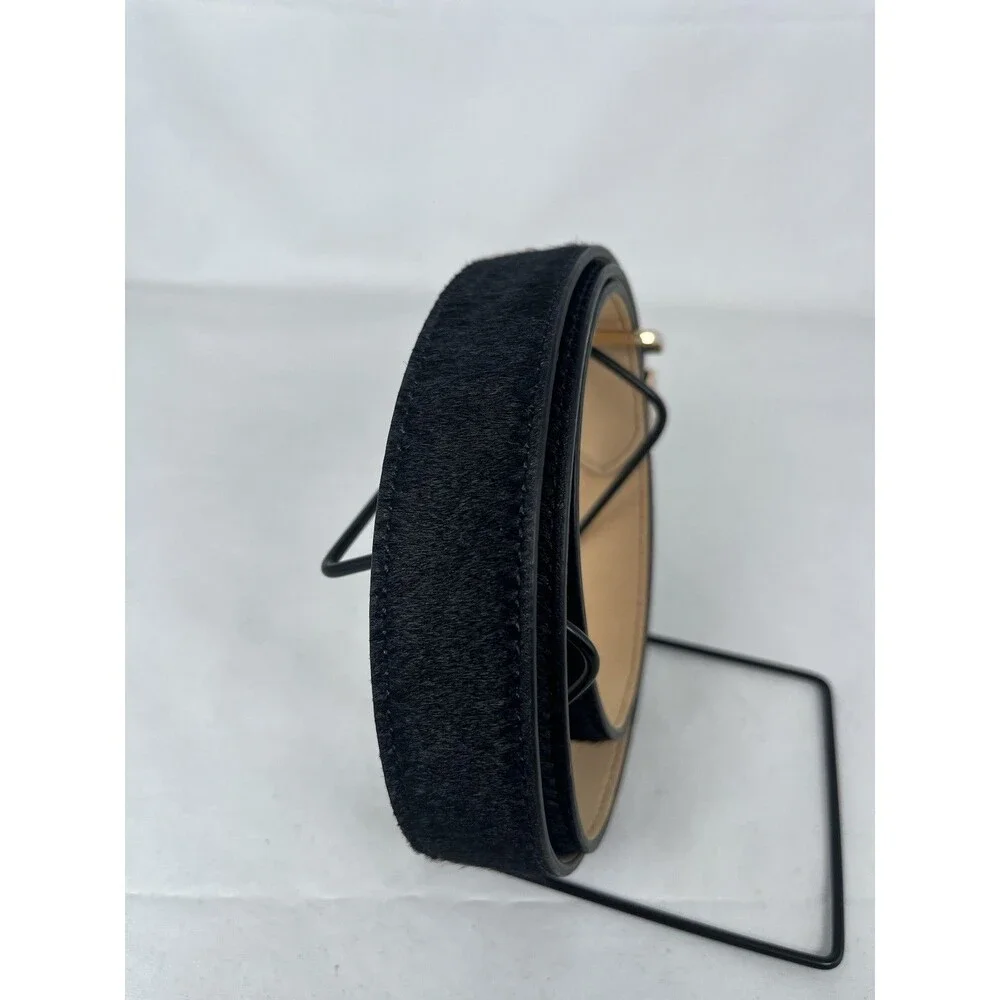 Vtg BANANA REPUBLIC COWHAIR COWHIDE WESTERN Leather Belt Woman XL Black USA